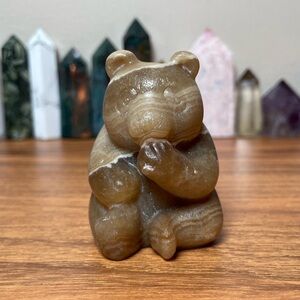 Chocolate Calcite Panda Bear Crystal Carving